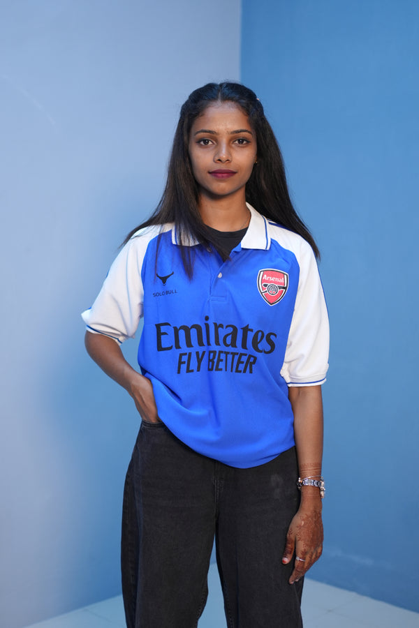 Unisex Oversized Five Sleeve Collar Neck EMIRATES Printed Tshirt -Blue