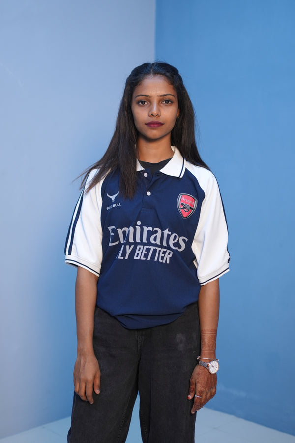 Unisex Oversized Five Sleeve Collar Neck EMIRATES Printed Tshirt -Navy Blue