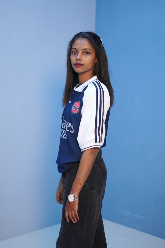 Unisex Oversized Five Sleeve Collar Neck EMIRATES Printed Tshirt -Navy Blue – alternate view – 7MAN India