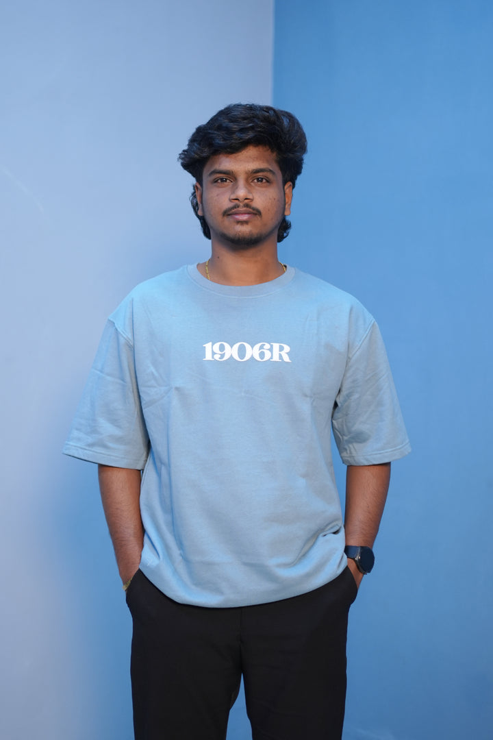 Unisex Oversized Five Sleeve Round Neck 1906R Printed Tshirt Sky blue mens trending streetwear India 7Man
