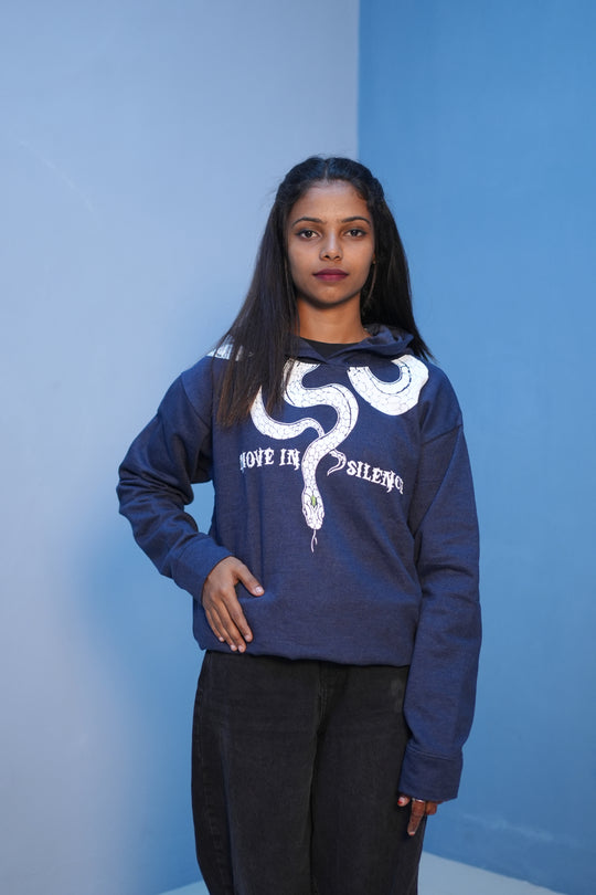 Unisex Full Sleeve Oversized Hoodie | SNACK Printed Streetwear – Navy Blue – 7MAN Men's Fashion India