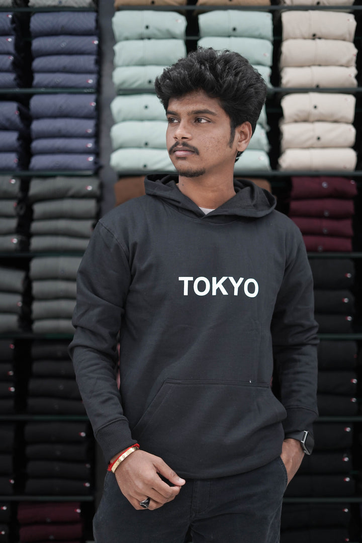 Men's Stylish Printed Full Sleeve Hoodie Black - TOKYO