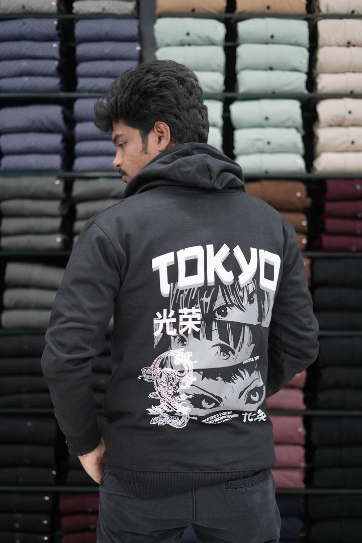 Men's Stylish Printed Full Sleeve Hoodie Black - TOKYO