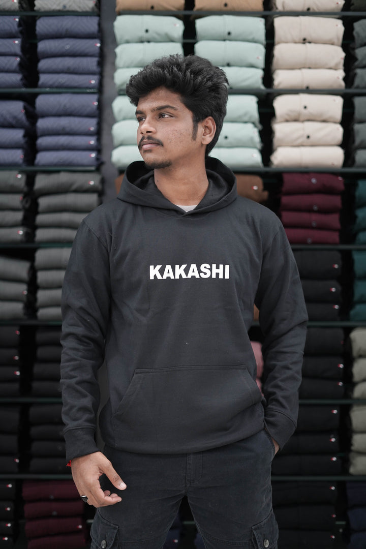 Men's Stylish Printed Full Sleeve Hoodie Black - KAKASHI