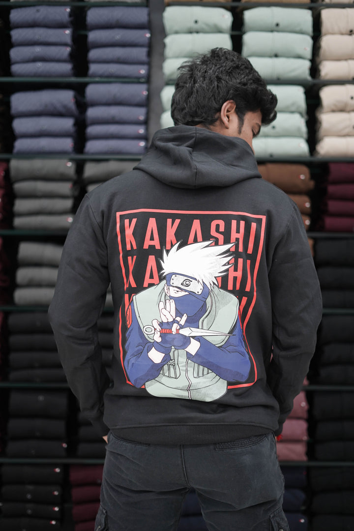 Men's Stylish Printed Full Sleeve Hoodie Black - KAKASHI