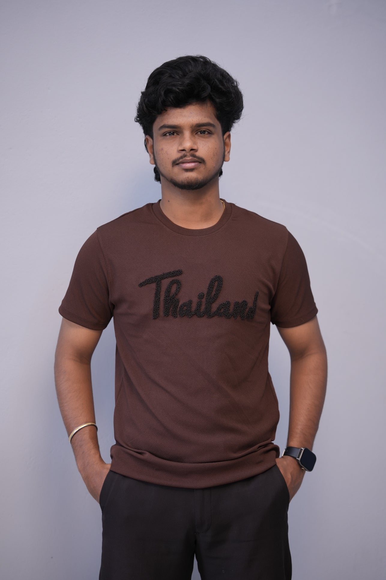 Short Sleeve Round Neck THAILAND Printed Tshirt for Men - Chocolate Brown