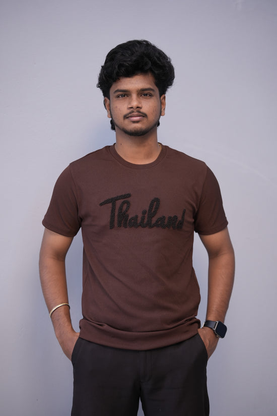 Short Sleeve Round Neck THAILAND Printed Tshirt for Men - Chocolate Brown