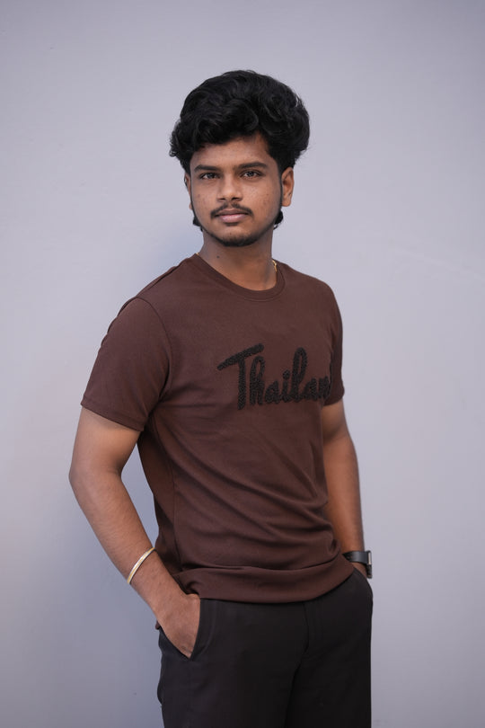 Short Sleeve Round Neck THAILAND Printed Tshirt for Men - Chocolate Brown – alternate view – 7MAN India