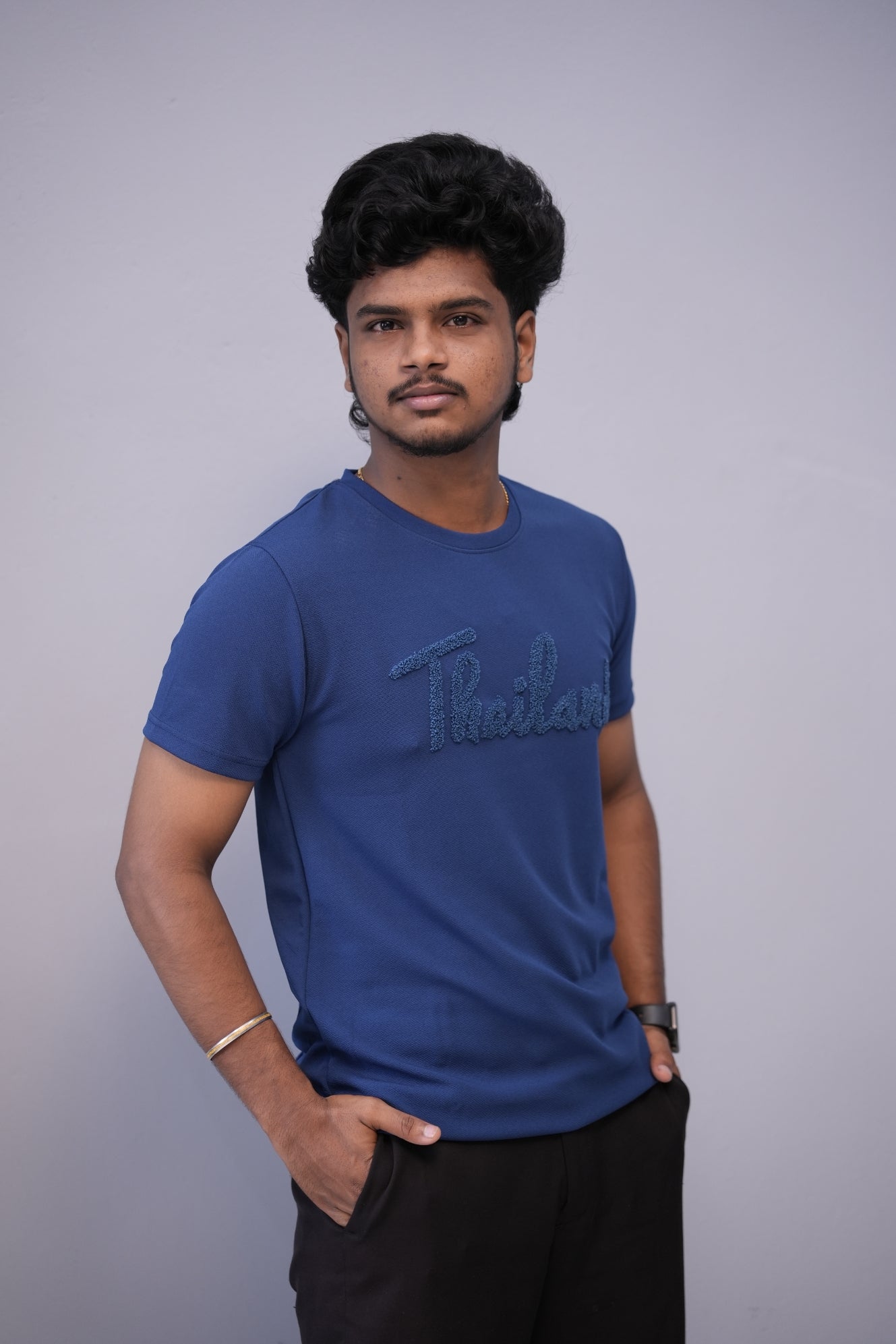 Short Sleeve Round Neck THAILAND Printed Tshirt for Men - Petrol Blue