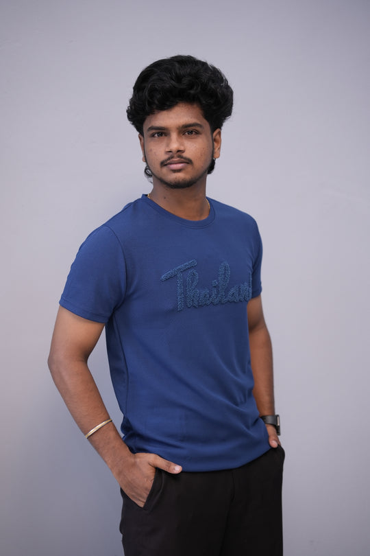Short Sleeve Round Neck THAILAND Printed Tshirt for Men - Petrol Blue – alternate view – 7MAN India