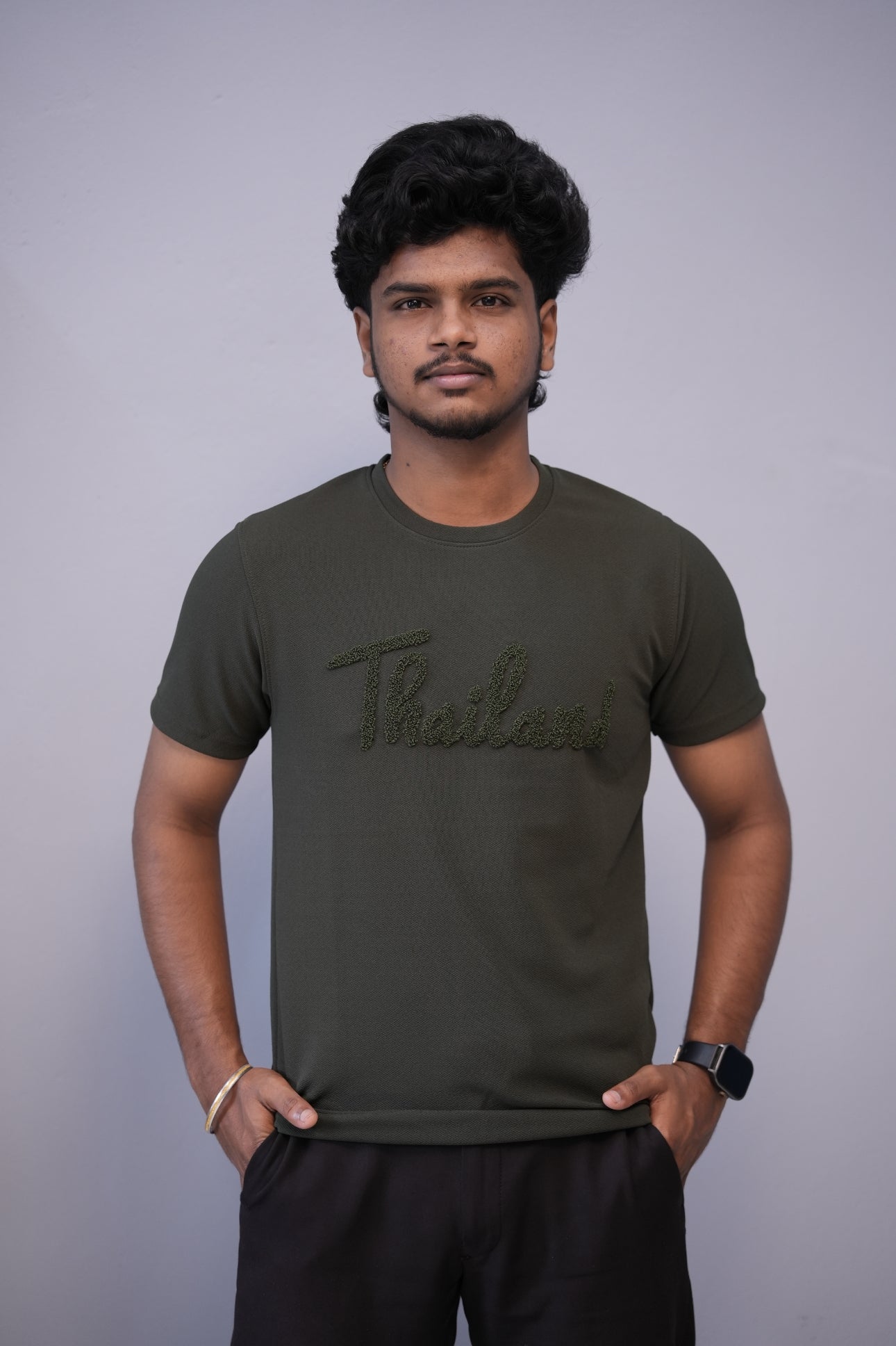 Short Sleeve Round Neck THAILAND Printed Tshirt for Men - Mehandi Green
