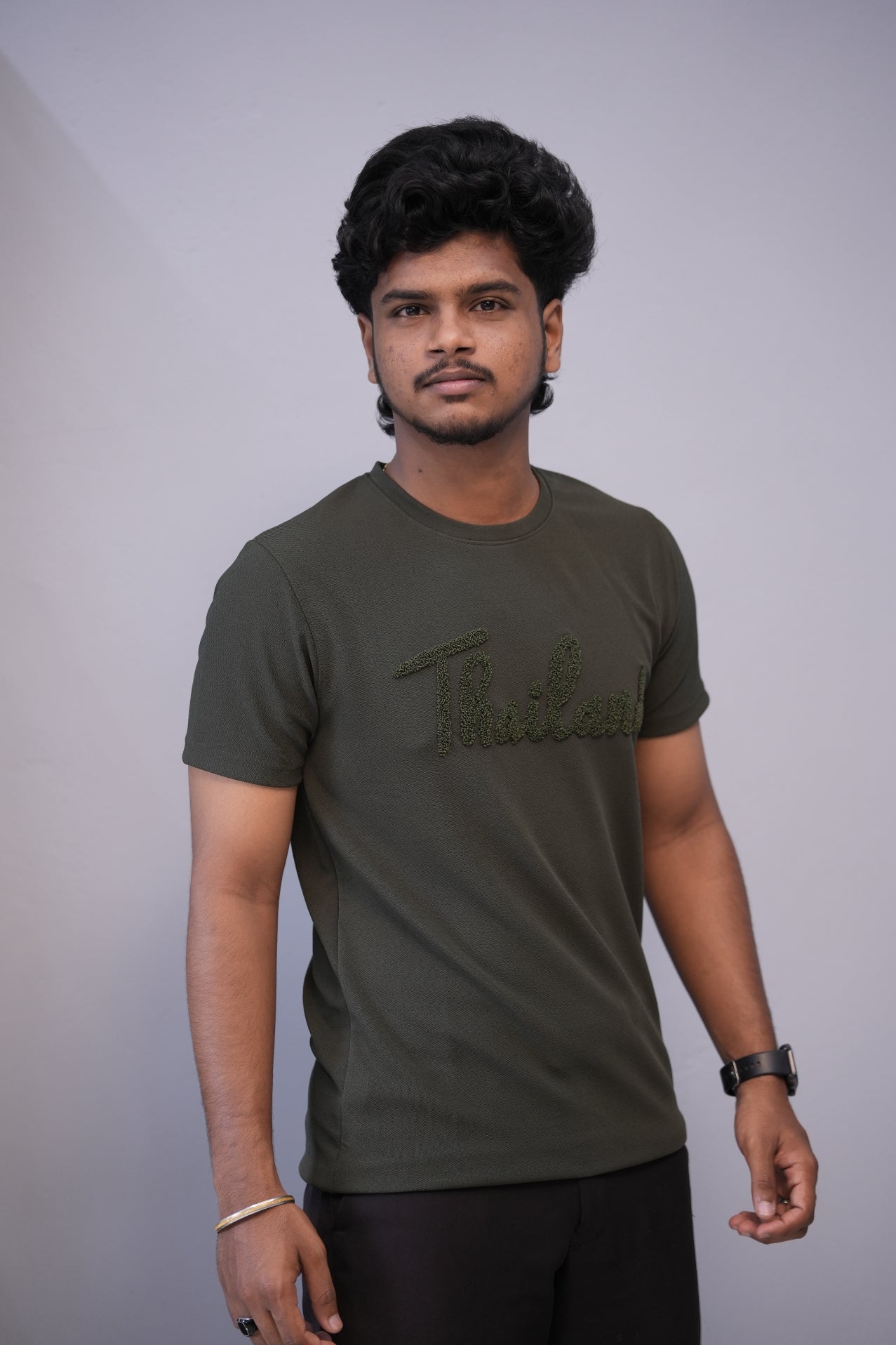 Short Sleeve Round Neck THAILAND Printed Tshirt for Men - Mehandi Green