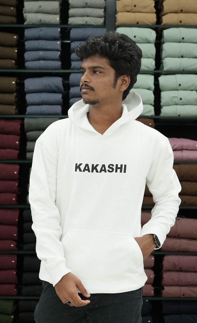 Men's Stylish Printed Full Sleeve Hoodie White - KAKASHI