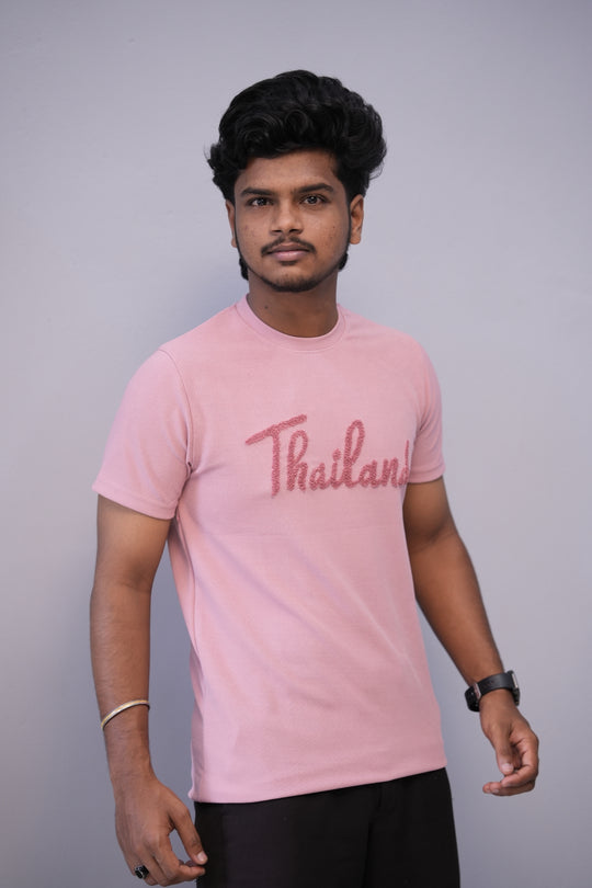 Short Sleeve Round Neck THAILAND Printed Tshirt for Men - Pink – alternate view – 7MAN India