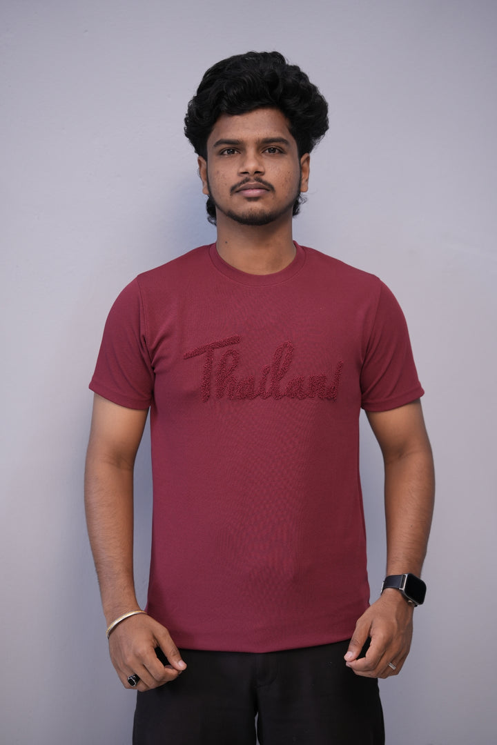 Short Sleeve Round Neck THAILAND Printed Tshirt for Men  Maroon mens trending streetwear India 7Man