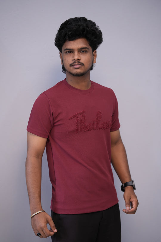Short Sleeve Round Neck THAILAND Printed Tshirt for Men - Maroon – alternate view – 7MAN India