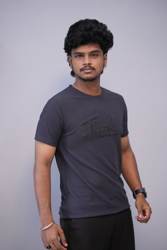 Short Sleeve Round Neck THAILAND Printed Tshirt for Men - Navy Blue – alternate view – 7MAN India