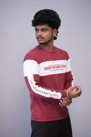 Men’s Full Sleeve Round Neck Tee – Premium Fit | CREATE YOUR OWN FUTURE - Maroon