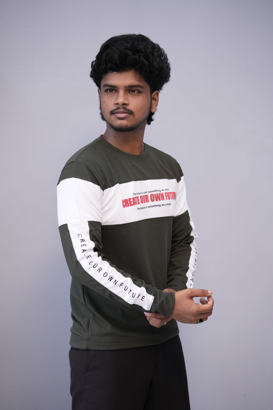 Men’s Full Sleeve Round Neck Tee – Premium Fit | CREATE YOUR OWN FUTURE - Grey