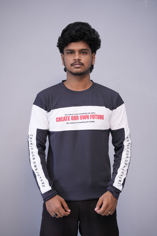 Men’s Full Sleeve Round Neck Tee – Premium Fit | CREATE YOUR OWN FUTURE - Navy Blue