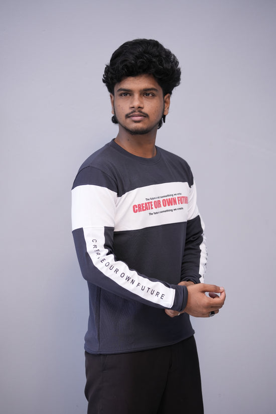 Men’s Full Sleeve Round Neck Tee – Premium Fit | CREATE YOUR OWN FUTURE - Navy Blue