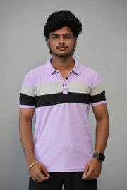 Trendy Color Block Polo T-Shirt for Men | Full Sleeve Slim Fit Casual Tee - Lavender-T-Shirt-7 Man
