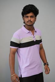 Trendy Color Block Polo T-Shirt for Men | Full Sleeve Slim Fit Casual Tee - Lavender-T-Shirt-7 Man