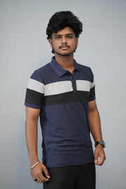 Trendy Color Block Polo T-Shirt for Men | Full Sleeve Slim Fit Casual Tee - Navy Blue-T-Shirt-7 Man