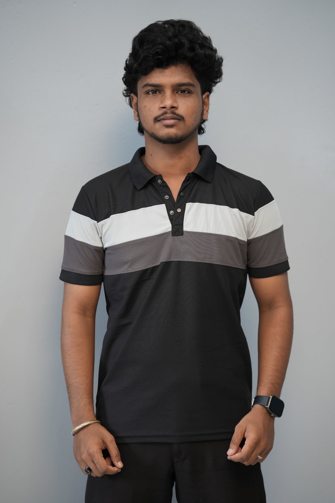 Trendy Color Block Polo T-Shirt for Men | Full Sleeve Slim Fit Casual Tee - Black-T-Shirt-7 Man