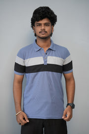 Trendy Color Block Polo T-Shirt for Men | Full Sleeve Slim Fit Casual Tee - Sky Blue-T-Shirt-7 Man