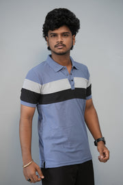 Trendy Color Block Polo T-Shirt for Men | Full Sleeve Slim Fit Casual Tee - Sky Blue-T-Shirt-7 Man