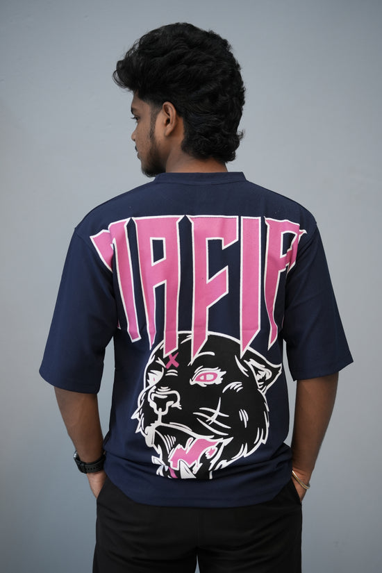 Stylish Streetwear Mafia Printed T-Shirt for Men | Oversized Fit - Navy Blue-T-Shirt-7 Man