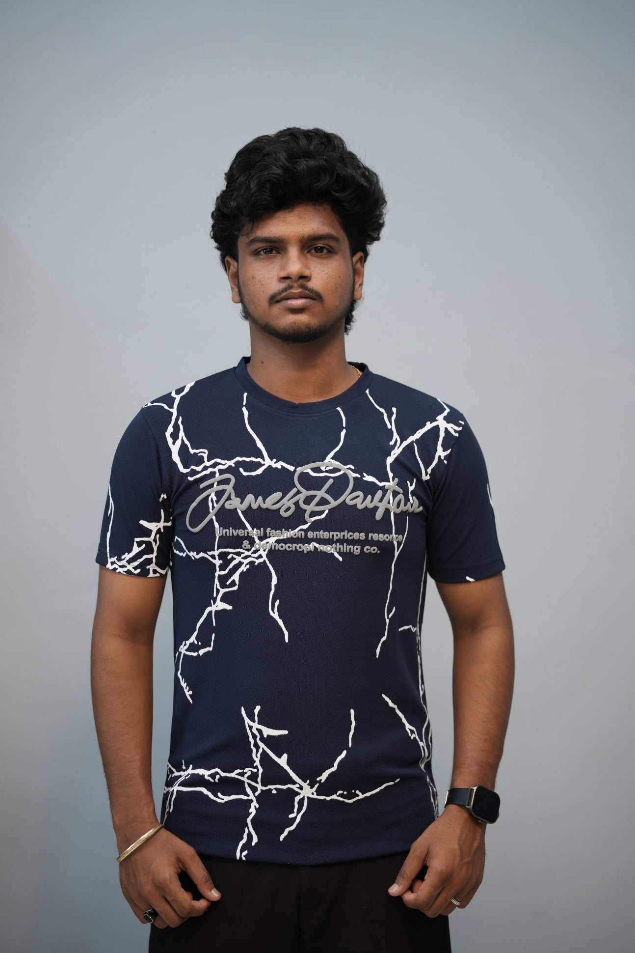 Men’s Graphic T-Shirt | Short Sleeve Round Neck Casual Fit - Navy Blue