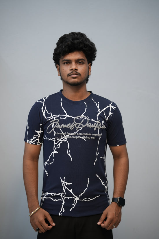 Men’s Graphic T-Shirt | Short Sleeve Round Neck Casual Fit - Navy Blue