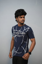 Men’s Graphic T-Shirt | Short Sleeve Round Neck Casual Fit - Navy Blue
