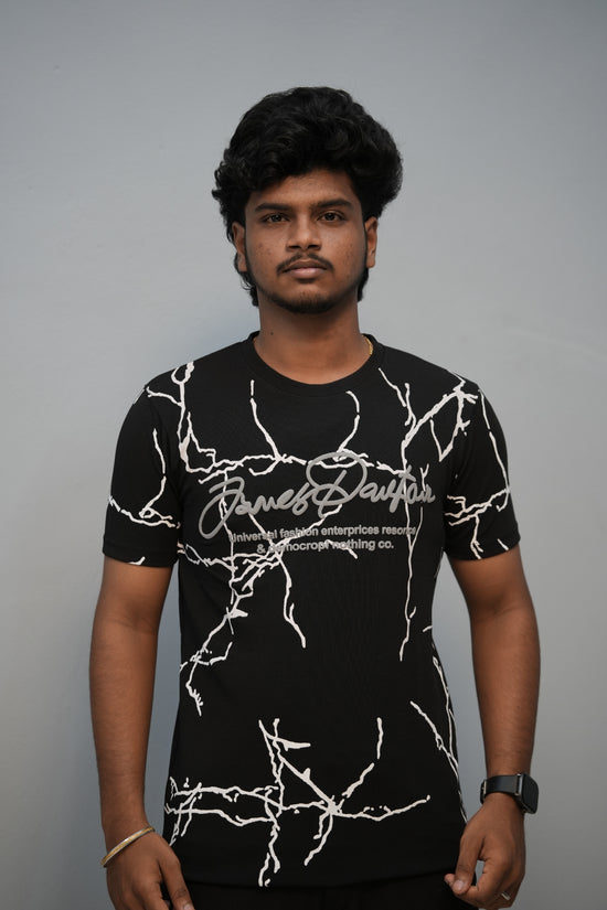 Men’s Graphic T-Shirt | Short Sleeve Round Neck Casual Fit - Black