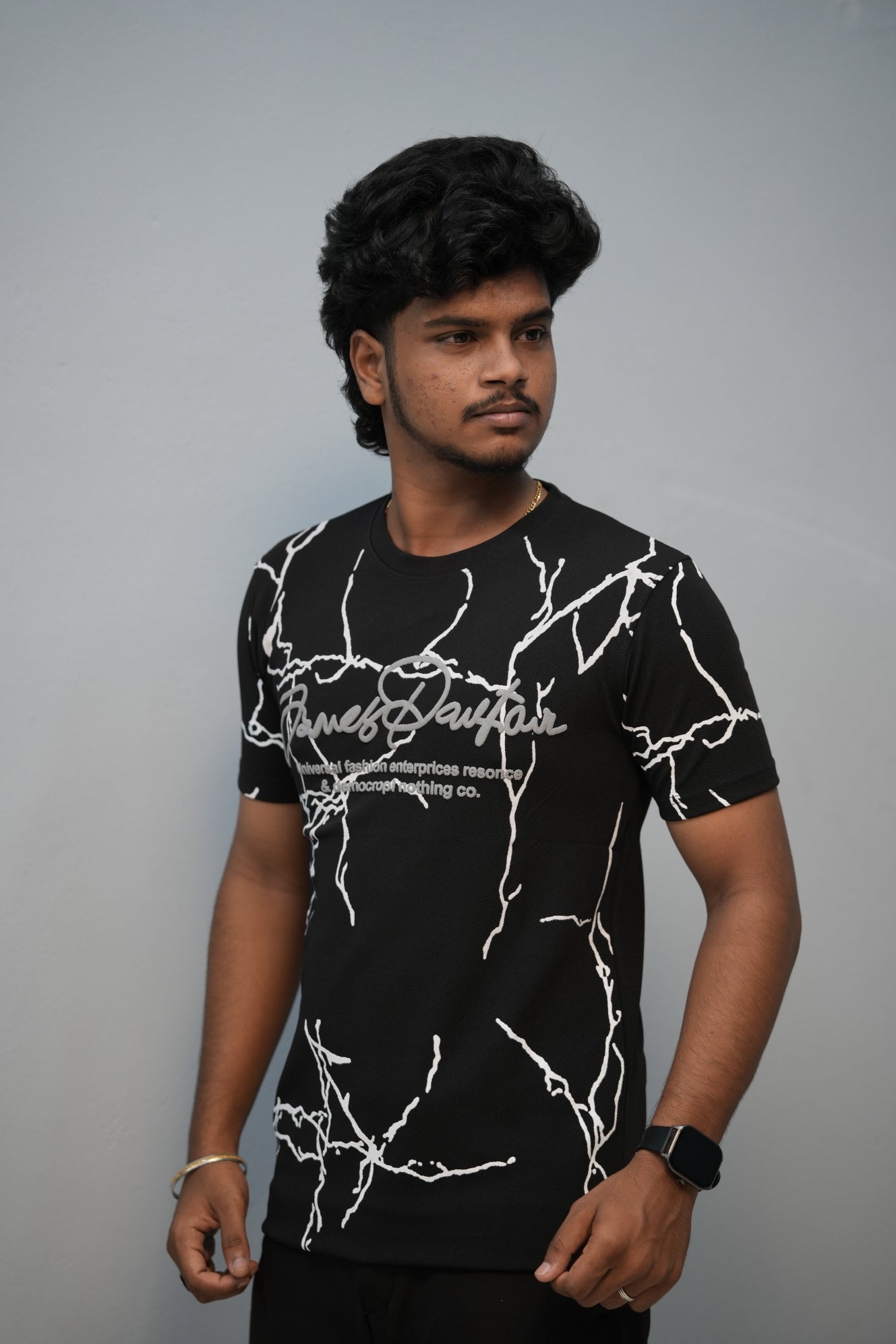 Men’s Graphic T-Shirt | Short Sleeve Round Neck Casual Fit - Black