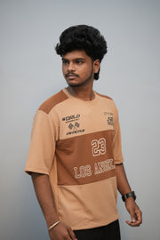 Men’s Oversized Printed Round Neck T-Shirt – Los Angeles 23 Street Style - Sandle with Dark Brown