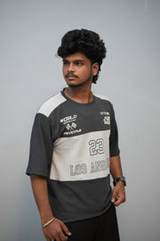 Men’s Oversized Printed Round Neck T-Shirt – Los Angeles 23 Street Style - Dark Grey With Ash