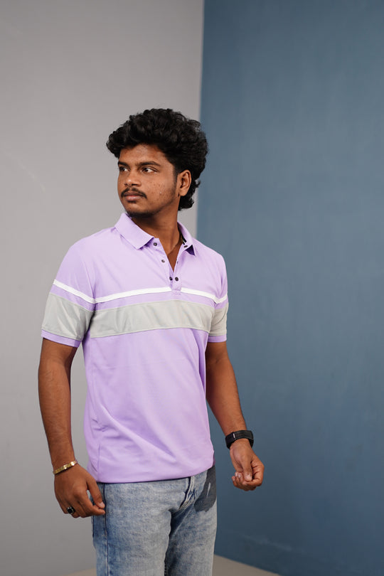 Short Sleeve Collar Neck Stripe Polo T-Shirt for Men CHEST BORDER– Trendy Casual Fit - Lavendar – 7MAN Men's Fashion India