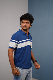 Short Sleeve Collar Neck Stripe Polo TShirt for Men  Trendy Casual Fit  Petrol Blue mens trending streetwear India 7Man