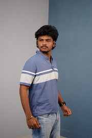 Short Sleeve Collar Neck Stripe Polo TShirt for Men  Trendy Casual Fit  Blue mens trending streetwear India 7Man