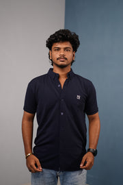 Men’s Half Sleeve 07 Lycra Shirt | Stretch Fit Casual Wear - Navy Blue
