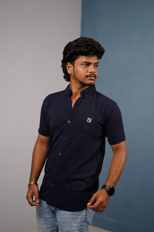 Men’s Half Sleeve 07 Lycra Shirt | Stretch Fit Casual Wear - Navy Blue