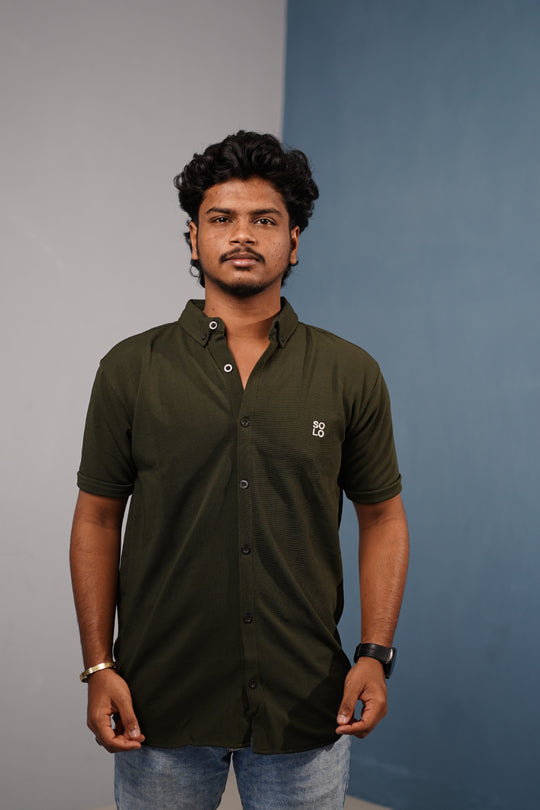 Men’s Half Sleeve 07 Lycra Shirt | Stretch Fit Casual Wear - Mehandhi Green