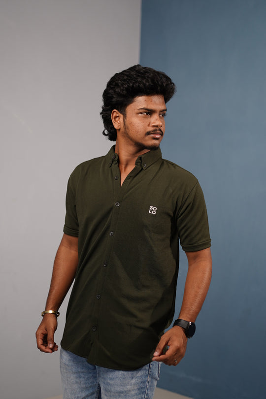 Men’s Half Sleeve 07 Lycra Shirt | Stretch Fit Casual Wear - Mehandhi Green
