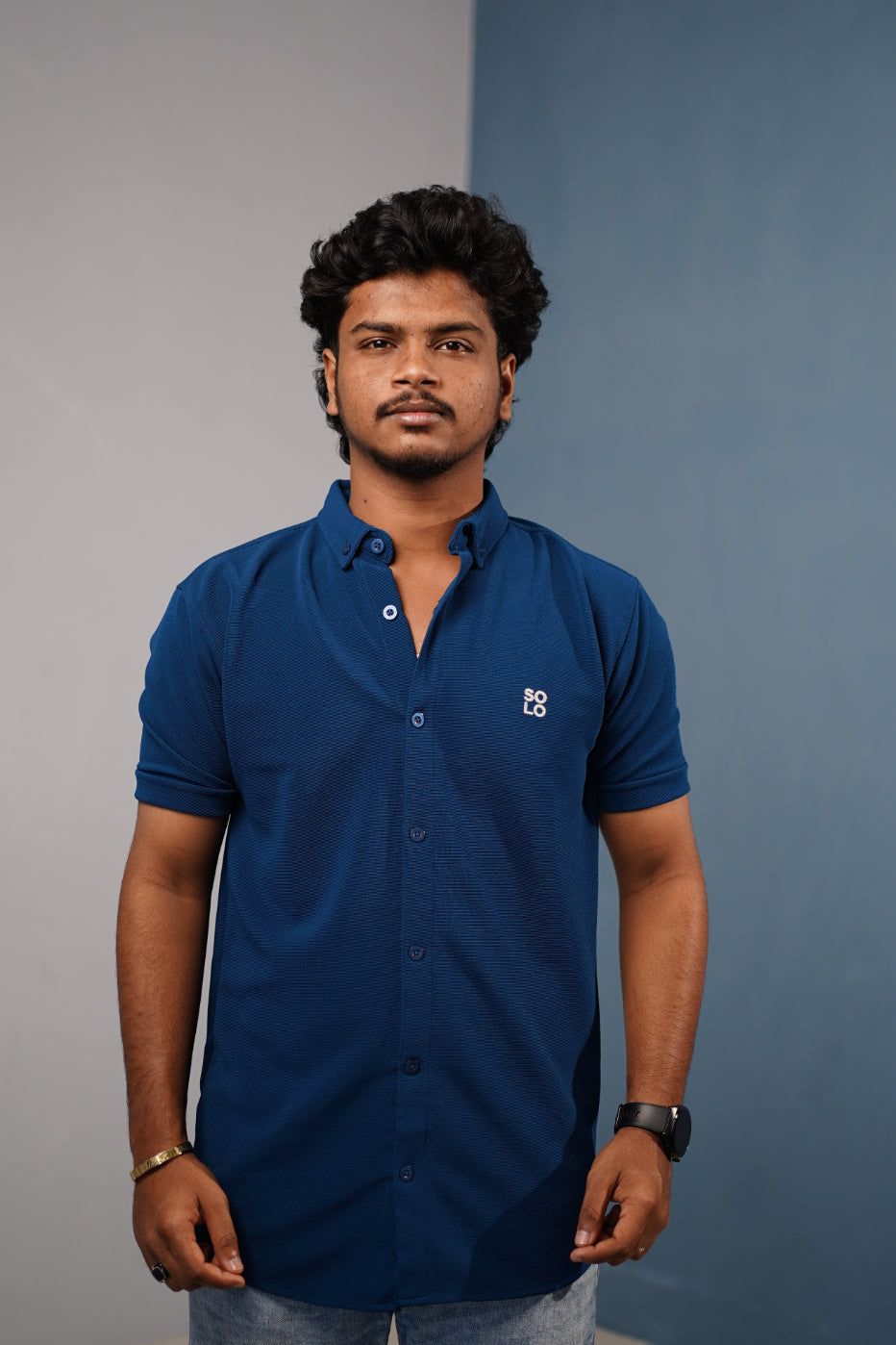 Mens Half Sleeve 07 Lycra Shirt  Stretch Fit Casual Wear  Petrol Blue mens trending streetwear India 7Man