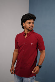 Men’s Half Sleeve 07 Lycra Shirt | Stretch Fit Casual Wear - Maroon