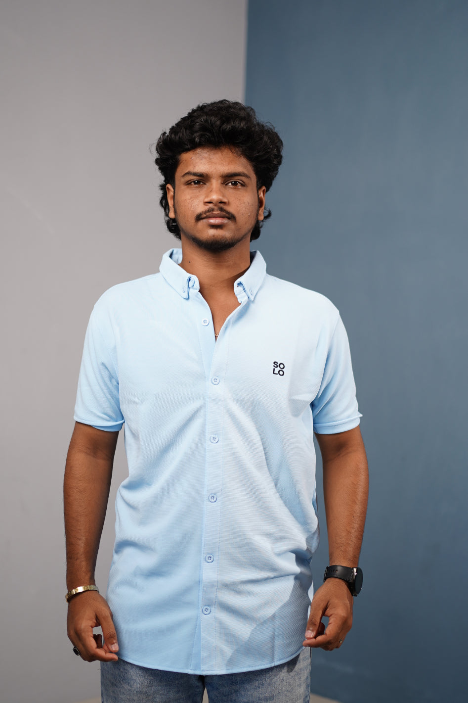 Mens Half Sleeve 07 Lycra Shirt  Stretch Fit Casual Wear  Ice Blue mens trending streetwear India 7Man