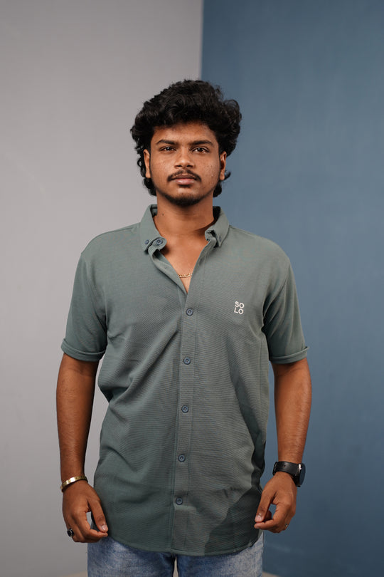 Men’s Half Sleeve 07 Lycra Shirt | Stretch Fit Casual Wear - Dark Grey – alternate view – 7MAN India